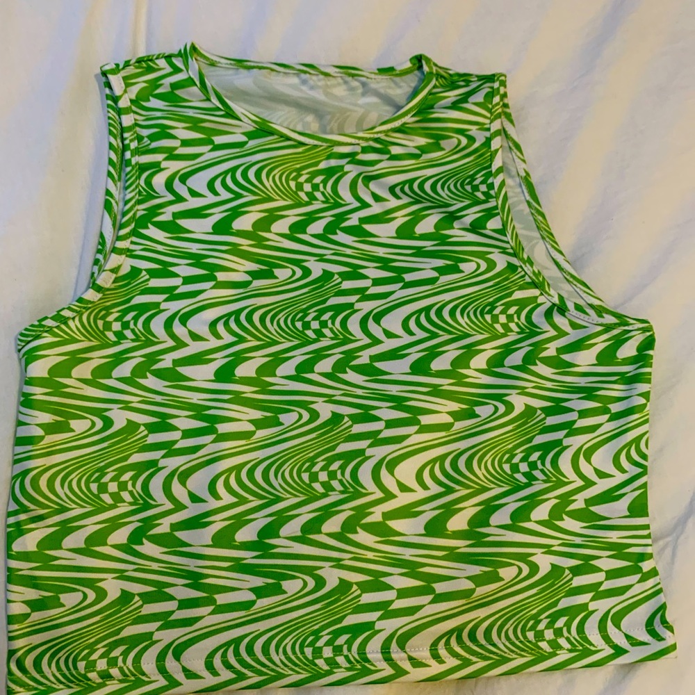 Green and White Designed Halter Top